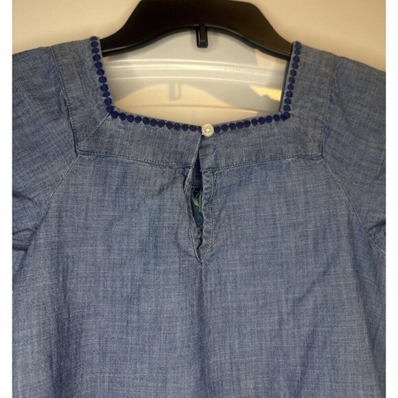 J Crew Crewcuts Girls Blue Chambray Puff Sleeve Embroidered Floral Dress Sz 8 - Picture 6 of 10